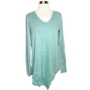 143 Story by Line Up Womens Mint Green Asymmetrical Ruffle Long Sleeve Top M